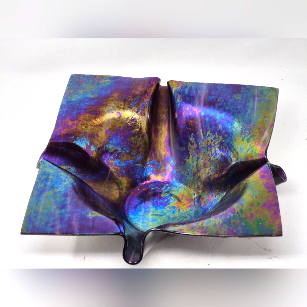 Iridescent Art Glass Dish Signed K Coral Thompson